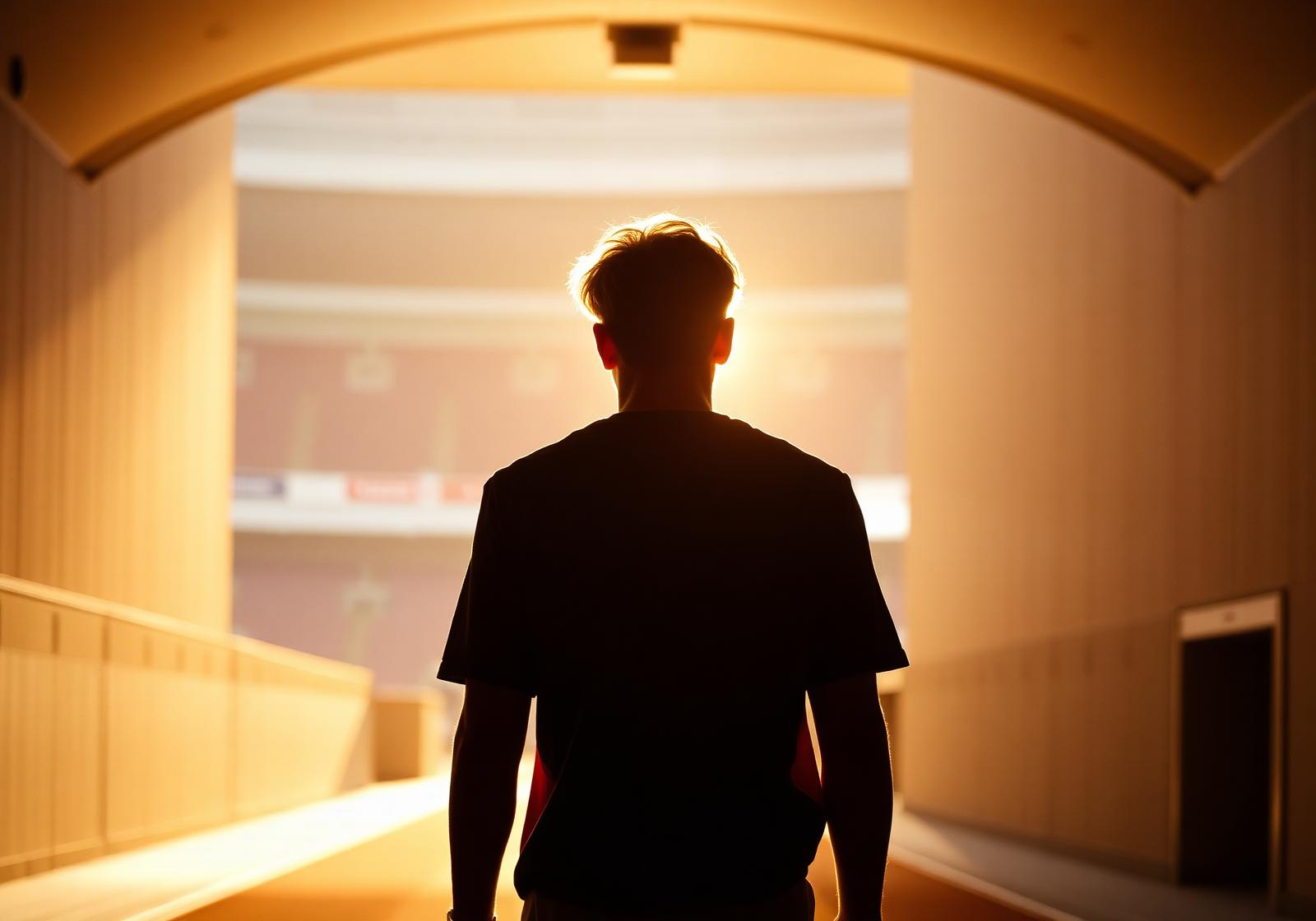 A student-athlete walking into the arena